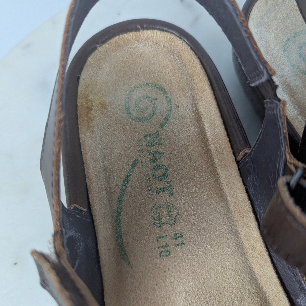 NAOT Israel Women's Brown Perforated Leather Comfort Mary Jane Sandals - Picture 4 of 9